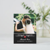 お礼の白黒赤いハート写真はがき ポストカード (スタンド正面)