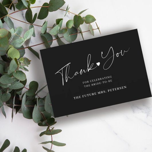 お礼の言葉を添えたシンプルなウェディングシャワーの台本 黒と白 ノートカード