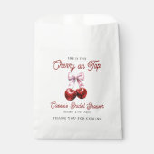 お礼の言葉を添えたピンクのリボン ウェディングシャワーのお礼メッセージ フェイバーバッグ (正面)