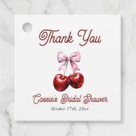 お礼の言葉を添えたピンクのリボン ウェディングシャワーのサンクス タグ