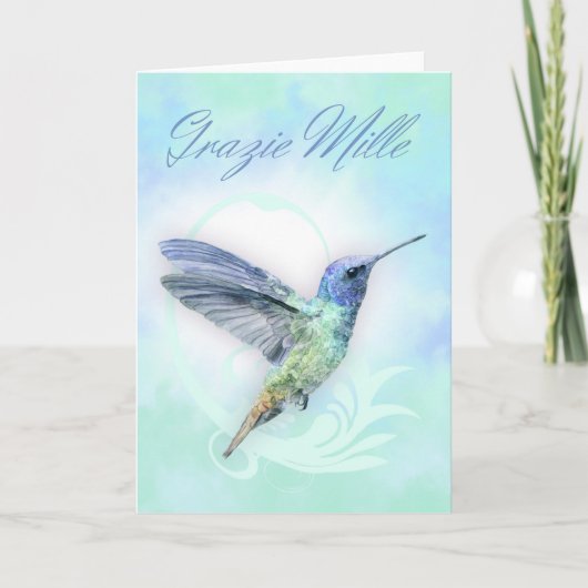 お礼を入力イタリアン- Water Color Humminbird Card サンキューカード (正面)