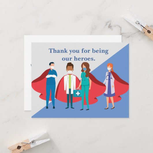お礼を言う医療従業員ヒーロードクターナース カード (正面/裏面インサイチュ)