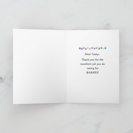 お礼を言う獣医ドッグウォーカートリマー介護者 カード (内部)
