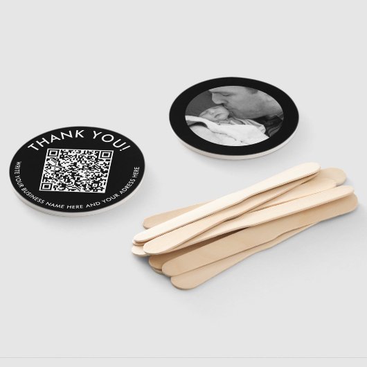 お礼モダン白黒WebサイトQRコードのスキャン ハンドファン (組立なし)