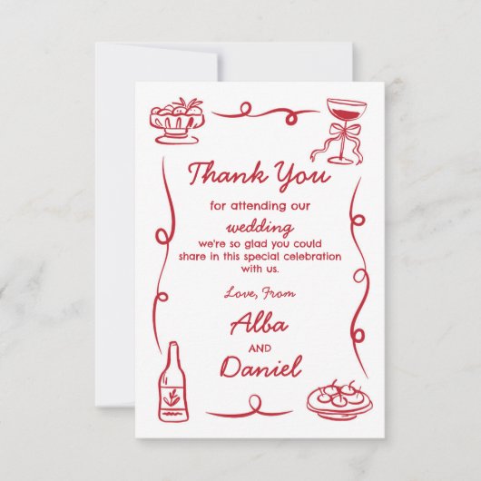 お礼結婚のお洒落手描き サンキューカード (正面)