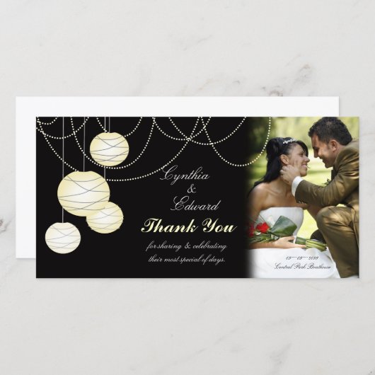 お礼結婚のアイボリーラウンドランタンフォトカード サンキューカード (正面/裏面)