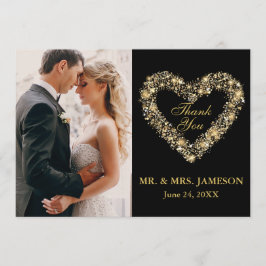 お礼結婚の金ゴールドハートフォトカード サンキューカード
