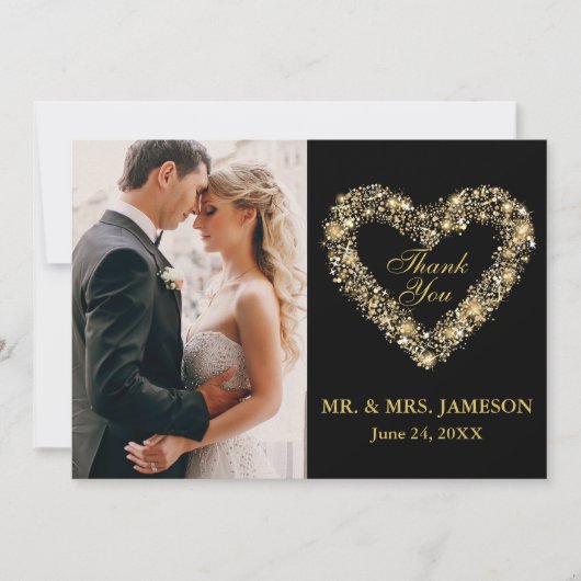 お礼結婚の金ゴールドハートフォトカード サンキューカード (正面)