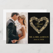 お礼結婚の金ゴールドハートフォトカード サンキューカード (正面/裏面)