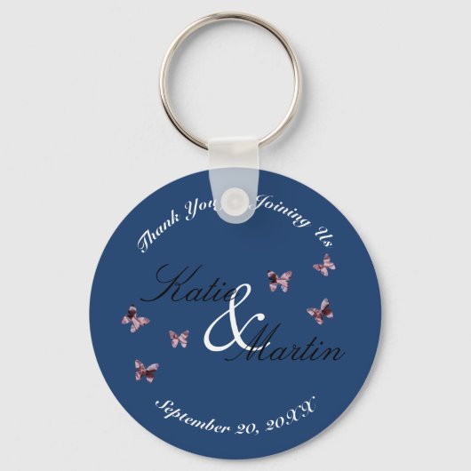 お礼結婚ピンク蝶 キーホルダー (正面)