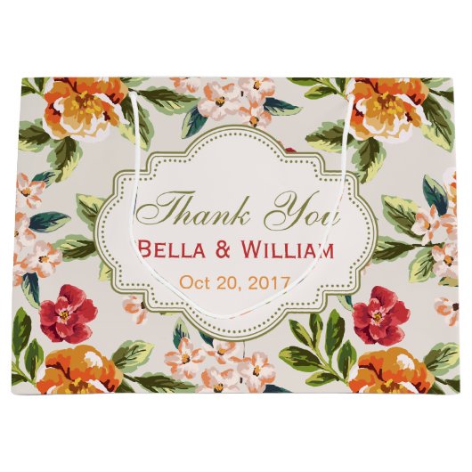 お礼 – パーソナライズされたエレガントスタイリッシュフローラ ラージペーパーバッグ (正面)