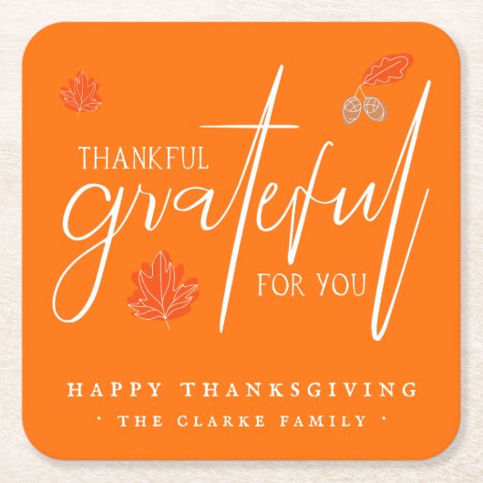 お礼|感謝祭の友情 スクエアペーパーコースター (正面)