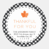 お礼 |白黒の格子縞の感謝祭 ラウンドシール (正面)