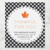 お礼 |白黒の格子縞の感謝祭 ワインラベル (シングルラベル)