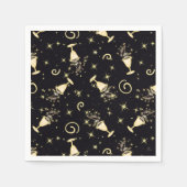 お祝いきらめく金ゴールド&ブラックカクテル&スターズ スタンダードカクテルナプキン (正面)