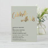 お祝いしましょう ゴールドのウェディング レセプション セージと共に 招待状 (スタンド正面)