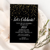 お祝いしよう ゴールドのコンフェッティ ブラック背景の新年 招待状