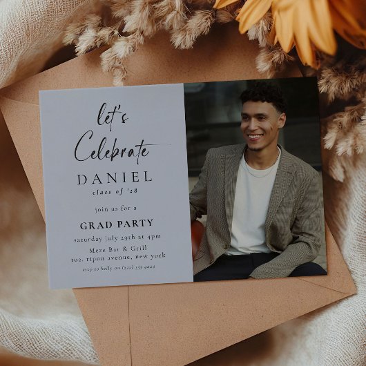 お祝いしよう!スクリプト フォト 卒業パーティー 青 招待状