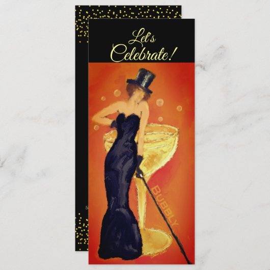 お祝いしよう！スパークリングワインの女性の招待状 招待状 (正面/裏面)