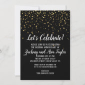 お祝いしよう ブラック背景にゴールドの飾り紙の記念日 招待状 (正面)