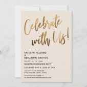 お祝いしよう！ ミニマル ゴールド 手書き クリーム 招待状 (正面)