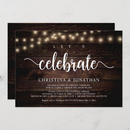 お祝いしよう、ラスティック ウェディング エロープメント 招待状 (正面/裏面)