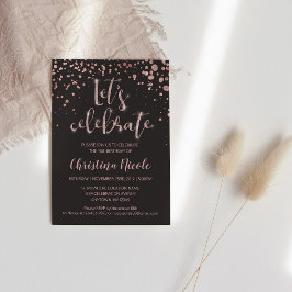 お祝いしよう" ローズゴールド & グレー グリッター トレンディ 招待状