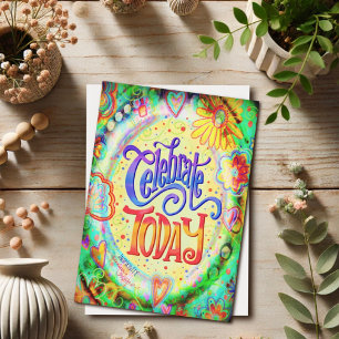 お祝いしよう 今日のかわいい花柄 おしゃれな黄色 カード