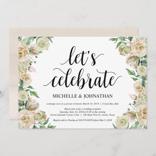 お祝いしよう、婚約者向けの披露宴招待状 招待状 (正面/裏面)