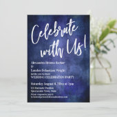お祝いしよう！手書きの豊かな青いグランジ 招待状 (スタンド正面)