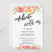 お祝いしよう 私たちとペイントされた花のウェディングレセプション 招待状 (正面)