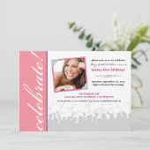 お祝いしよう！誕生日パーティーの招待状（ピンク） 招待状 (スタンド正面)