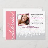 お祝いしよう！誕生日パーティーの招待状（ピンク） 招待状 (正面/裏面)