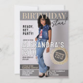 お祝いする有名人の雑誌の表紙の新聞の誕生日の写真 招待状 (正面)