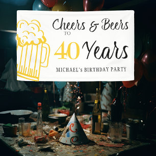 お祝いとビールで40年のタイポグラフィー誕生日 横断幕