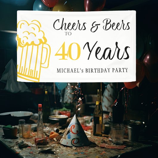 お祝いとビールで40年のタイポグラフィー誕生日 横断幕