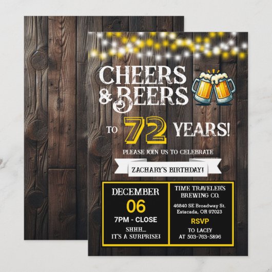 お祝いとビールで72歳 サプライズブルワリー 招待状 (正面/裏面)