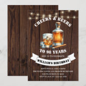 お祝いとビールのクラシックな98歳の誕生日パーティー 招待状 (正面/裏面)