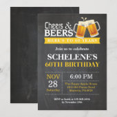 お祝いとビールの60歳誕生日招待状カード 招待状 (正面/裏面)