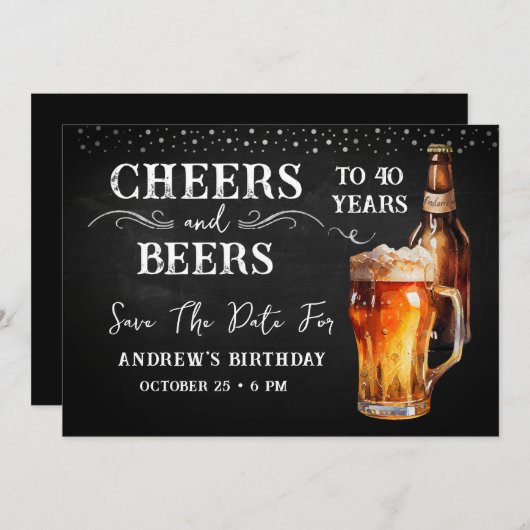 お祝いとビール いつでも 日程を保存 招待状 (正面/裏面)