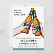 お祝いとビール ラスティック メンズ ブルー 63歳の誕生日 招待状 (正面)