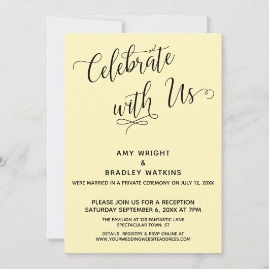 お祝いと共に エレガントな黄色のレセプションのみ 招待状 (正面)