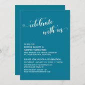 お祝いと共に ハート スクリプト ティール レセプション 招待状 (正面/裏面)