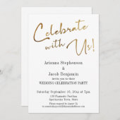 お祝いにご一緒ください! シンプルなゴールドの結婚式の案内カード 招待状 (正面/裏面)