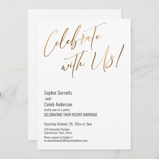 お祝いにご一緒ください！シンプルな結婚式のパーティー 招待状 (正面/裏面)