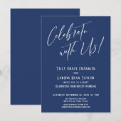 お祝いにご一緒ください！ 現代のウェディングパーティ ネイビー 招待状 (正面/裏面)