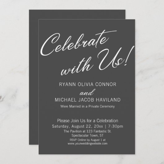 お祝いにご一緒しましょう シンプルな受付のみ グレー 招待状 (正面/裏面)