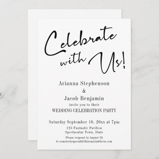 お祝いに参加しよう！ 現代風シンプルウェディングパーティー 招待状 (正面/裏面)