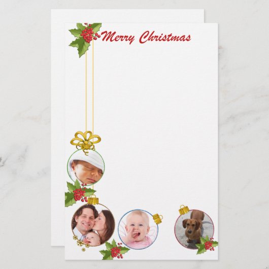 お祝いのカスタムな写真のクリスマスの文房具 便箋 (正面/裏面)