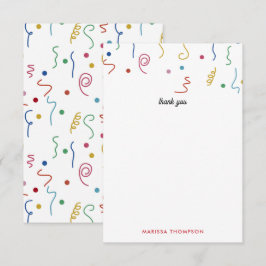 お祝いのカスタム名前の色付きパーティーコンフェッティ サンキューカード